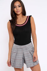 Black Ribbed Bodysuit with Sport Trim - Tracey-Bodysuits