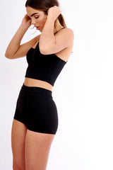 Black Ribbed Bustier Crop Top & Shorts Co-ord Set - Olivia-Co-ords