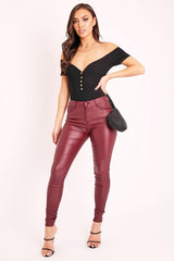 Black Ribbed Button Front Cap Sleeve Bodysuit - Billie-Bodysuits