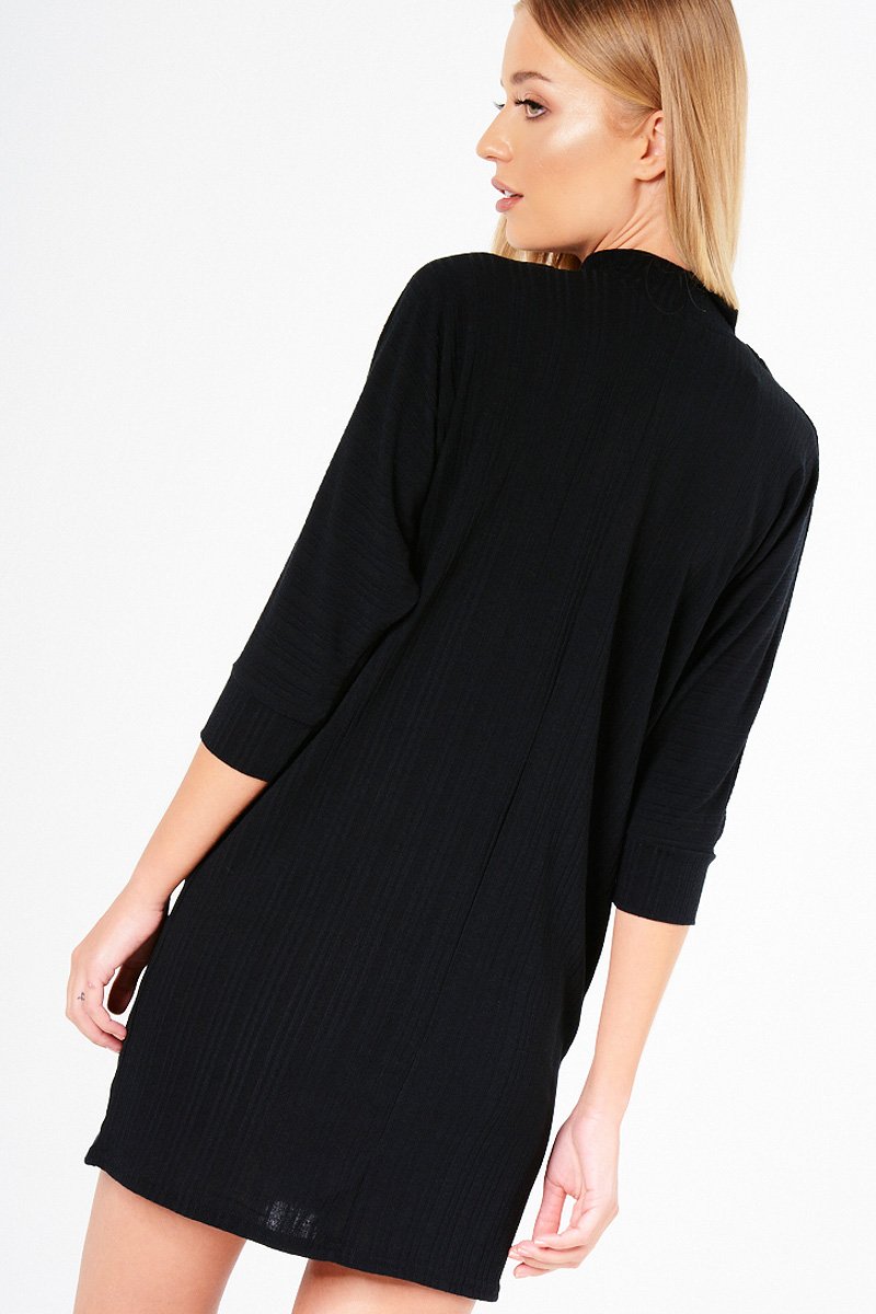 Black Ribbed Choker Cross Strap Mini Dress - Meghann-Dresses