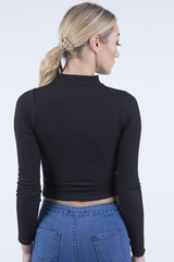 Black Ribbed Choker Cut Out Crop Top - Mary-Crop Tops