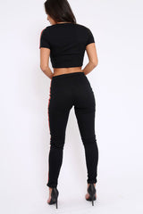 Black Ribbed Co ord with Striped Sports Trim Detail - Zinaya-Co-ords