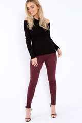 Black Ribbed Cold Shoulder Jumper - Briella-Jumper