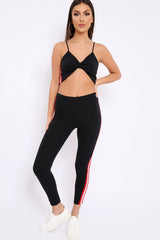 Black Ribbed Contrast Side Stripe Co-ord - Kaity-Co-ords