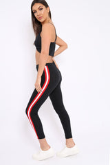 Black Ribbed Contrast Side Stripe Co-ord - Kaity-Co-ords