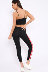 Black Ribbed Contrast Side Stripe Co-ord - Kaity-Co-ords