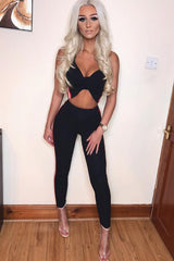 Black Ribbed Contrast Side Stripe Co-ord - Kaity-Co-ords