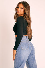 Black Ribbed Corset Under Bust Crop Top - Kalena-Tops