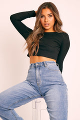 Black Ribbed Corset Under Bust Crop Top - Kalena-Tops