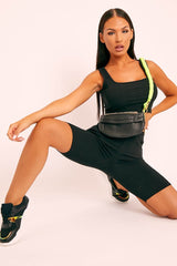 Black Ribbed Crop Top and Cycling Shorts Co-ord - Nina-Co-ords