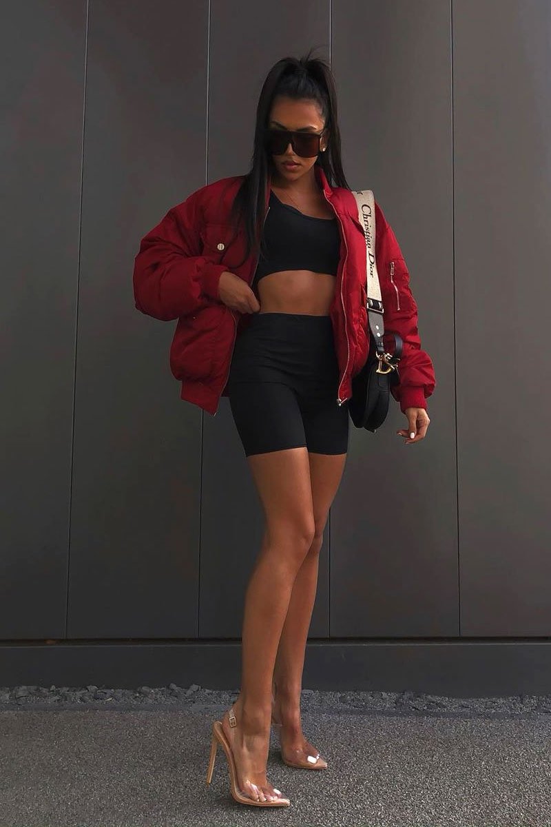 Black Ribbed Crop Top and Cycling Shorts Co-ord - Renny-Co-ords