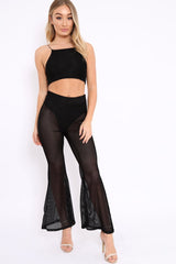 Black Ribbed Crop Top and Sheer Trousers Co-ord - Nayana-Co-ords