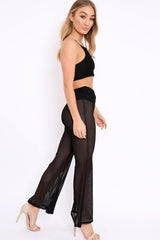 Black Ribbed Crop Top and Sheer Trousers Co-ord - Nayana-Co-ords