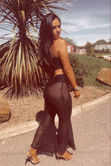 Black Ribbed Crop Top and Sheer Trousers Co-ord - Nayana-Co-ords