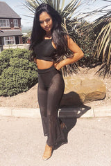 Black Ribbed Crop Top and Sheer Trousers Co-ord - Nayana-Co-ords