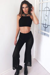 Black Ribbed Crop Top and Sheer Trousers Co-ord - Nayana-Co-ords