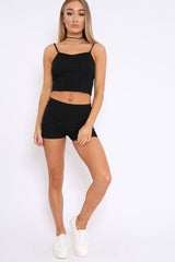 Black Ribbed Crop Top and Shorts Co-ord Set - Jenara-Co-ords