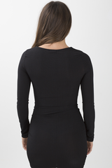 Black Ribbed Cut Out Bodycon Dress - Millie-Dresses