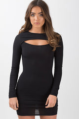 Black Ribbed Cut Out Bodycon Dress - Millie-Dresses