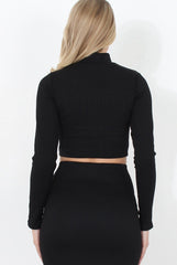 Black Ribbed Cut Out Crop Top - Cherish-Crop Tops