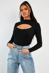 Black Ribbed Cut Out Detail Bodysuit - Murphie-Bodysuits