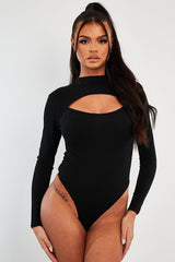 Black Ribbed Cut Out Detail Bodysuit - Murphie-Bodysuits