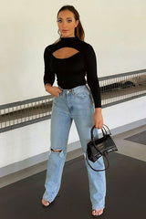 Black Ribbed Cut Out Detail Bodysuit - Murphie-Bodysuits