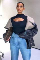 Black Ribbed Cut Out Detail Bodysuit - Murphie-Bodysuits