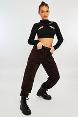 Black Ribbed Double Cut Out Crop Top - Graci-Crop Tops