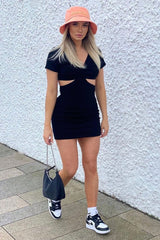 Black Ribbed Extreme Side Cut Out Mini Dress - Jaydee-Dresses