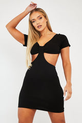 Black Ribbed Extreme Side Cut Out Mini Dress - Jaydee-Dresses