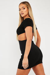Black Ribbed Extreme Side Cut Out Mini Dress - Jaydee-Dresses