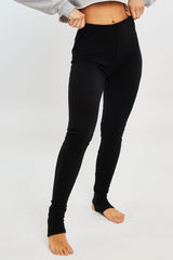 Black Ribbed Fabric Stirrup Leggings - Jayne-Leggings