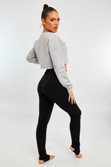 Black Ribbed Fabric Stirrup Leggings - Jayne-Leggings