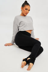 Black Ribbed Fabric Stirrup Leggings - Jayne-Leggings