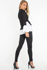 Black Ribbed Flared Shirt and Leggings Co-ord - Aafiya-Co-ords