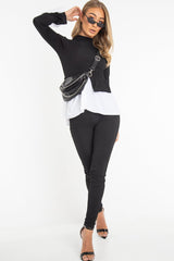 Black Ribbed Flared Shirt and Leggings Co-ord - Aafiya-Co-ords