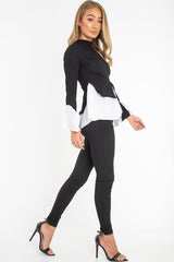 Black Ribbed Flared Shirt and Leggings Co-ord - Aafiya-Co-ords