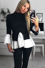 Black Ribbed Flared Shirt and Leggings Co-ord - Aafiya-Co-ords