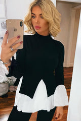 Black Ribbed Flared Shirt and Leggings Co-ord - Aafiya-Co-ords