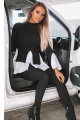 Black Ribbed Flared Shirt and Leggings Co-ord - Aafiya-Co-ords