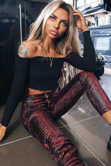 Black Ribbed Frill Bardot Crop Top - Cassidy-Crop Tops