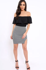 Black Ribbed Frill Bodysuit - Charl-Bodysuits