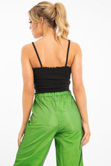 Black Ribbed Frill Edge Crop Top - Zura-Crop Tops