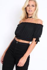 Black Ribbed Frill Gypsy Top - Maysia-Crop Tops