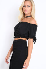 Black Ribbed Frill Gypsy Top - Maysia-Crop Tops
