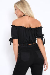 Black Ribbed Frill Gypsy Top - Maysia-Crop Tops