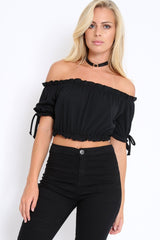 Black Ribbed Frill Gypsy Top - Maysia-Crop Tops