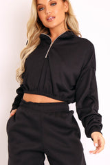 Black Ribbed Front Zip Sweater - Reeta-Sweatshirts