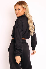 Black Ribbed Front Zip Sweater - Reeta-Sweatshirts
